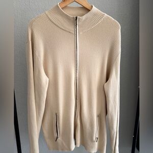 Lauren Ralph Lauren Full Zip Tan Cotton Sweater Mock Neck Pockets Classy | 3X